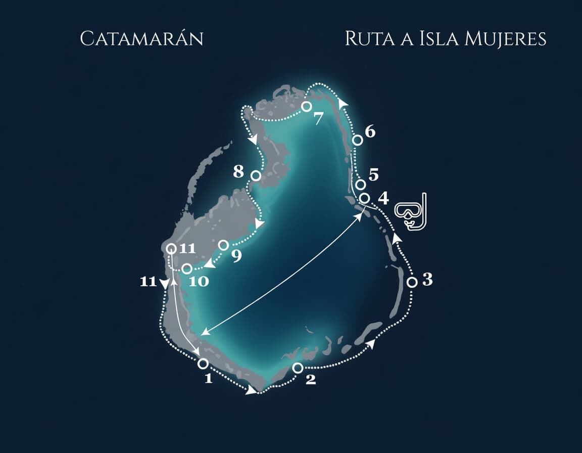 Mapa de Recorrido Catamarán - Cancún a Isla Mujeres